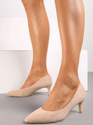 Ciemnobeżowe Czółenka na Szpilce w Klasycznym Stylu Savora