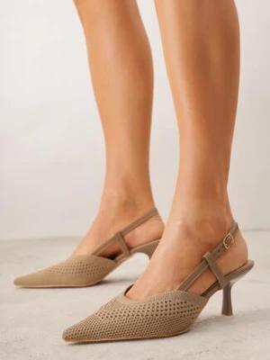 Ciemnobeżowe Czółenka na Szpilce z Odkrytą Piętą i Ażurową Cholewką Erifera sergio todzi