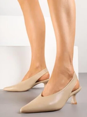 Ciemnobeżowe Czółenka Sandały na Kaczuszce Vices z Odkrytą Piętą Aranire