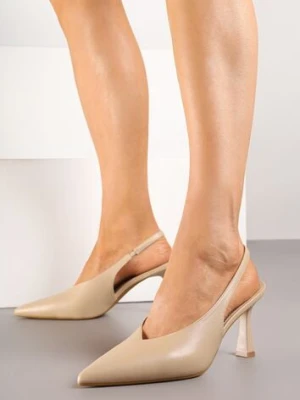 Ciemnobeżowe Czółenka Sandały Vices na Szpilce Slingback Kolliva