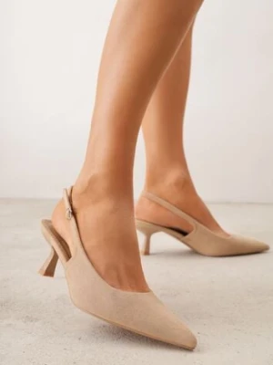 Ciemnobeżowe Czółenka Slingback na Kaczuszce z Imitacji Zamszu Mairiko c&l fashion