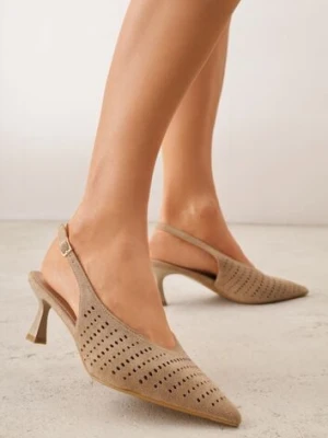 Ciemnobeżowe Czółenka Slingback VICES na Kaczuszce z Ażurową Cholewką Klephei