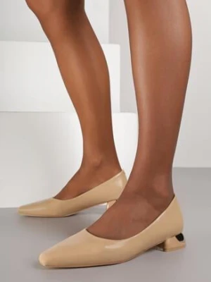 Ciemnobeżowe Czółenka Vices na Geometrycznym Obcasie ze Skórzaną Wkładką Critissa