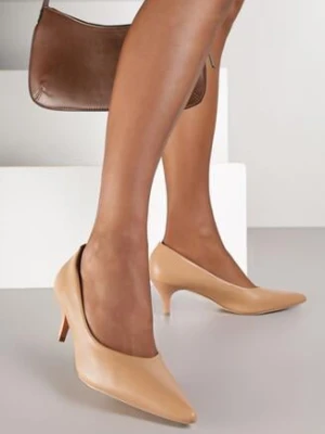 Ciemnobeżowe Czółenka Vices na Kaczuszce z Wkładką ze Skóry Naturalnej Amorrise