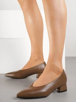 Ciemnobeżowe Czółenka Vices na Obcasie z Wkładką ze Skóry Naturalnej Vikirasse