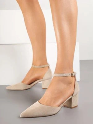 Ciemnobeżowe Czółenka Vices na Słupku z Wkładką ze Skóry Naturalnej Seathra