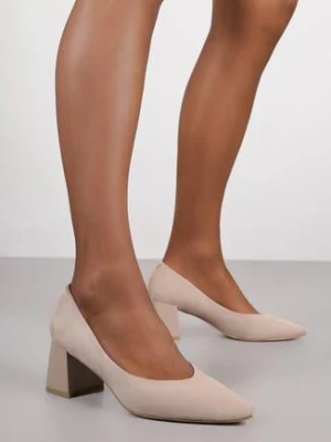 Ciemnobeżowe Czółenka Vices na Stożkowym Obcasie ze Skórzaną Wkładką Erani