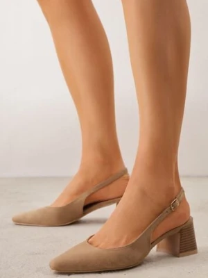 Ciemnobeżowe Czółenka VICES Slingback na Geometrycznym Słupku Messeleia
