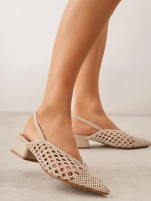 Ciemnobeżowe Czółenka VICES z Plecioną Cholewką na Słupku Aezorin