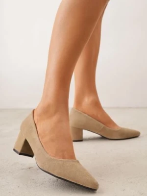 Ciemnobeżowe Czółenka VICES ze Skóry Naturalnej na Słupku Avanah