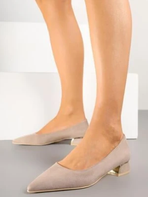 Ciemnobeżowe Czółenka Vices ze Skórzaną Wkładką i Metaliczną Wstawką Ediniela