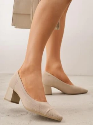 Ciemnobeżowe Czółenka VICES ze Sportowej Tkaniny na Słupku Waesbella