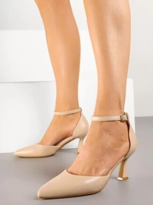 Ciemnobeżowe Czółenka Vices ze Szpiczastym Noskiem na Obcasie Typu Klepsydra Nusorilis