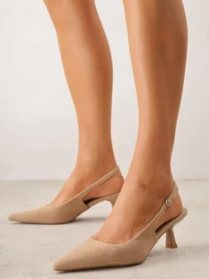 Ciemnobeżowe Czółenka z Imitacji Zamszu na Kaczuszce z Odkrytą Piętą Raeneh c&l fashion