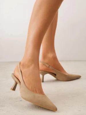 Ciemnobeżowe Czółenka z Odkrytą Piętą VICES na Obcasie Kaczuszka Anatema