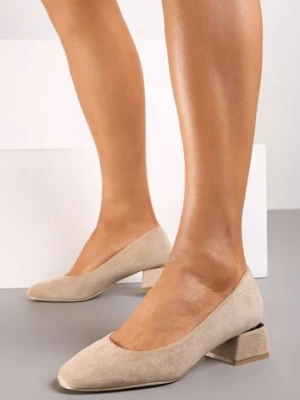 Ciemnobeżowe Czółenka z Wkładką z Naturalnej Skóry i Metaliczną Wstawką Sariann