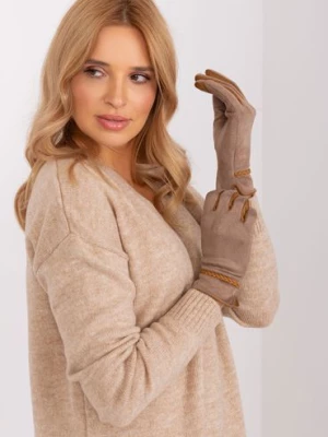 Ciemnobeżowe dotykowe rękawiczki damskie Wool Fashion Italia