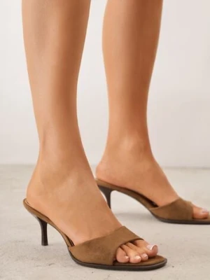 Ciemnobeżowe Eleganckie Klapki VICES na Niskiej Szpilce z Imitacji Zamszu Hartar