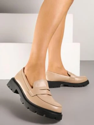 Ciemnobeżowe Eleganckie Mokasyny z Imitacji Skóry Unasse super mode