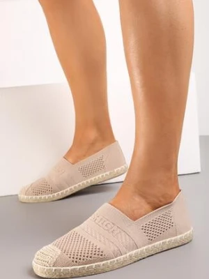 Ciemnobeżowe Espadryle na Płaskiej Podeszwie z Plecionki Chorisa