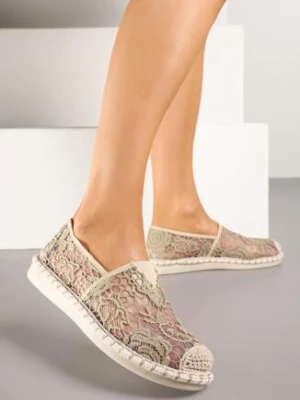 Ciemnobeżowe Espadryle Ozdobione Koronką i Plecionką Odimara