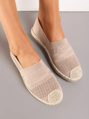 Ciemnobeżowe Espadryle z Plecioną Cholewką przed Kostkę Mokosa Beżowy