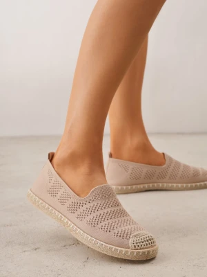 Ciemnobeżowe Espadryle z Plecionką i Ażurowym Zdobieniem Lanivesa Beżowy