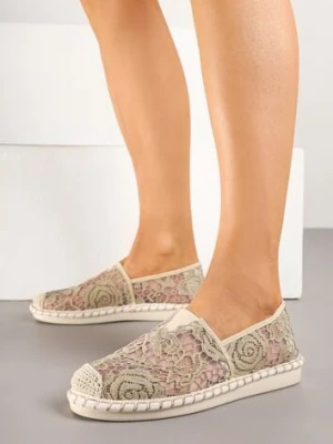 Ciemnobeżowe Espadryle z Plecionką i Koronką Merarilia potocki