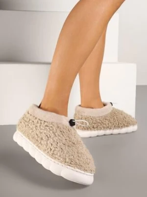 Ciemnobeżowe Kapcie Vices Futrzane ze Ściągaczem w Cholewce Zolavia