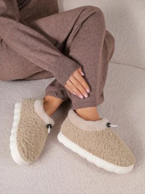 Ciemnobeżowe Kapcie Vices z Futerkiem i Dodatkowym Ściągaczem Calavina