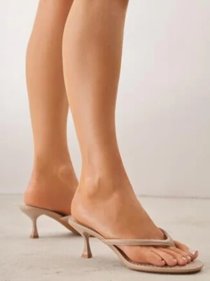 Ciemnobeżowe Klapki Japonki na Obcasie Typu Kaczuszka Livnara mulanka