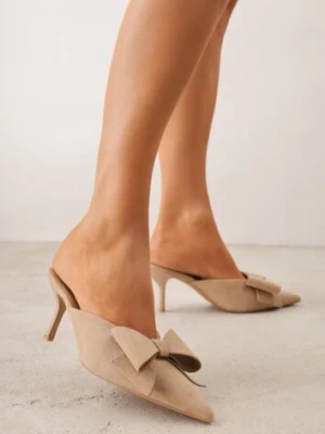 Ciemnobeżowe Klapki Mule na Szpilce z Kokardką Kimoseis c&l fashion
