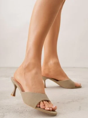 Ciemnobeżowe Klapki na Obcasie Kaczuszka z Odkrytym Noskiem Nadah