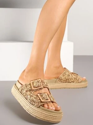 Ciemnobeżowe Klapki na Platformie z Plecionką Klamrami Ronarisa bellucci