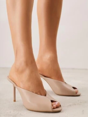 Ciemnobeżowe Klapki na Szpilce Ozdobione Wyciętą Cholewką Berineli