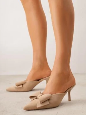 Ciemnobeżowe Klapki na Szpilce Typu Mule Ozdobione Kokardką Lorailea c&l fashion