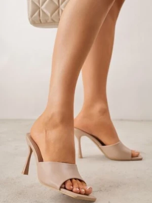 Ciemnobeżowe Klapki na Szpilce z Kwadratowym Noskiem Peep Toe Avenata mulanka