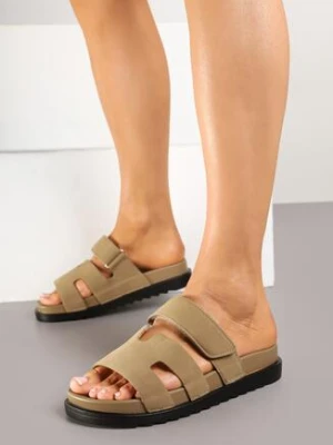 Ciemnobeżowe Klapki Ozdobione Wycięciami Tatonnira