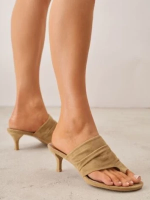 Ciemnobeżowe Klapki VICES na Kaczuszce o Fasonie Japonek z Paskiem na Palec Tinielle