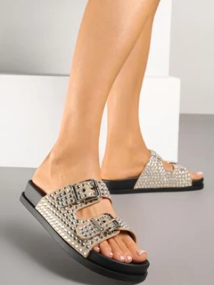 Ciemnobeżowe Klapki z Cyrkoniową Cholewką Lavozi marquiiz