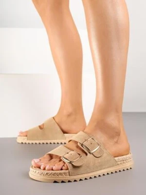 Ciemnobeżowe Klapki z Metalowymi Klamrami i Regulowanymi Paskami Gadlerial