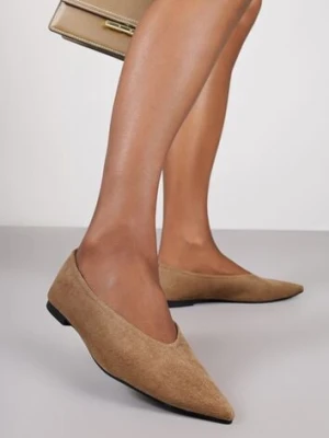 Ciemnobeżowe Klasyczne Balerinki Vices z Noskiem w Szpic Farrie