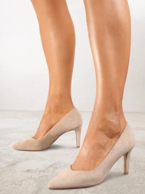 Ciemnobeżowe Klasyczne Czółenka na Szpilce ze Skórzaną Wkładką z Noskiem w Szpic Mairina vices