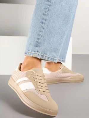Ciemnobeżowe Klasyczne Sneakersy Tenisówki na Półprzezroczystej Podeszwie Niniel mellisa