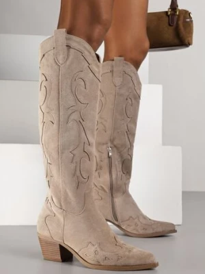 Ciemnobeżowe Kozaki Kowbojki na Stożku w Klasycznym Stylu Nalinda marquiiz