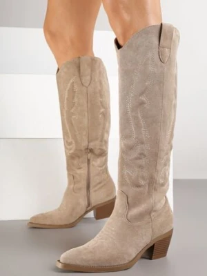 Ciemnobeżowe Kozaki Kowbojki w Klasycznym Stylu z Imitacji Zamszu Lataselia ideal