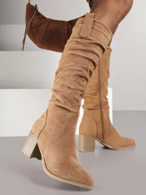 Ciemnobeżowe Kozaki na Słupku Bertilon vices