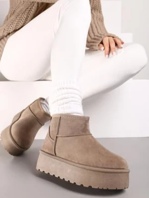 Ciemnobeżowe Krótkie Śniegowce na Platformie Lysindra