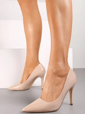 Ciemnobeżowe Lakierowane Klasyczne Szpilki Rorita