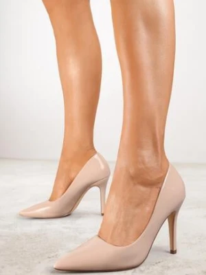 Ciemnobeżowe Lakierowane Klasyczne Szpilki Rorita